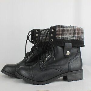 Soda Black Fold Over Lace Up Boots